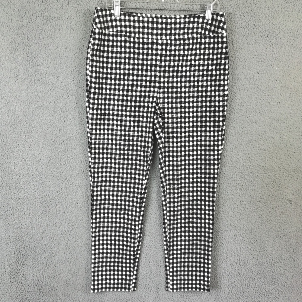 Chico's Womens Pants Ankle Black White Checkered Gingham High Rise 1.5 10